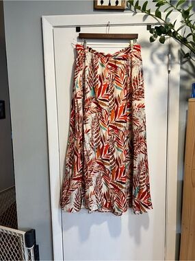 MELLODAY Red Tropical Leaf A-Line Maxi Skirt